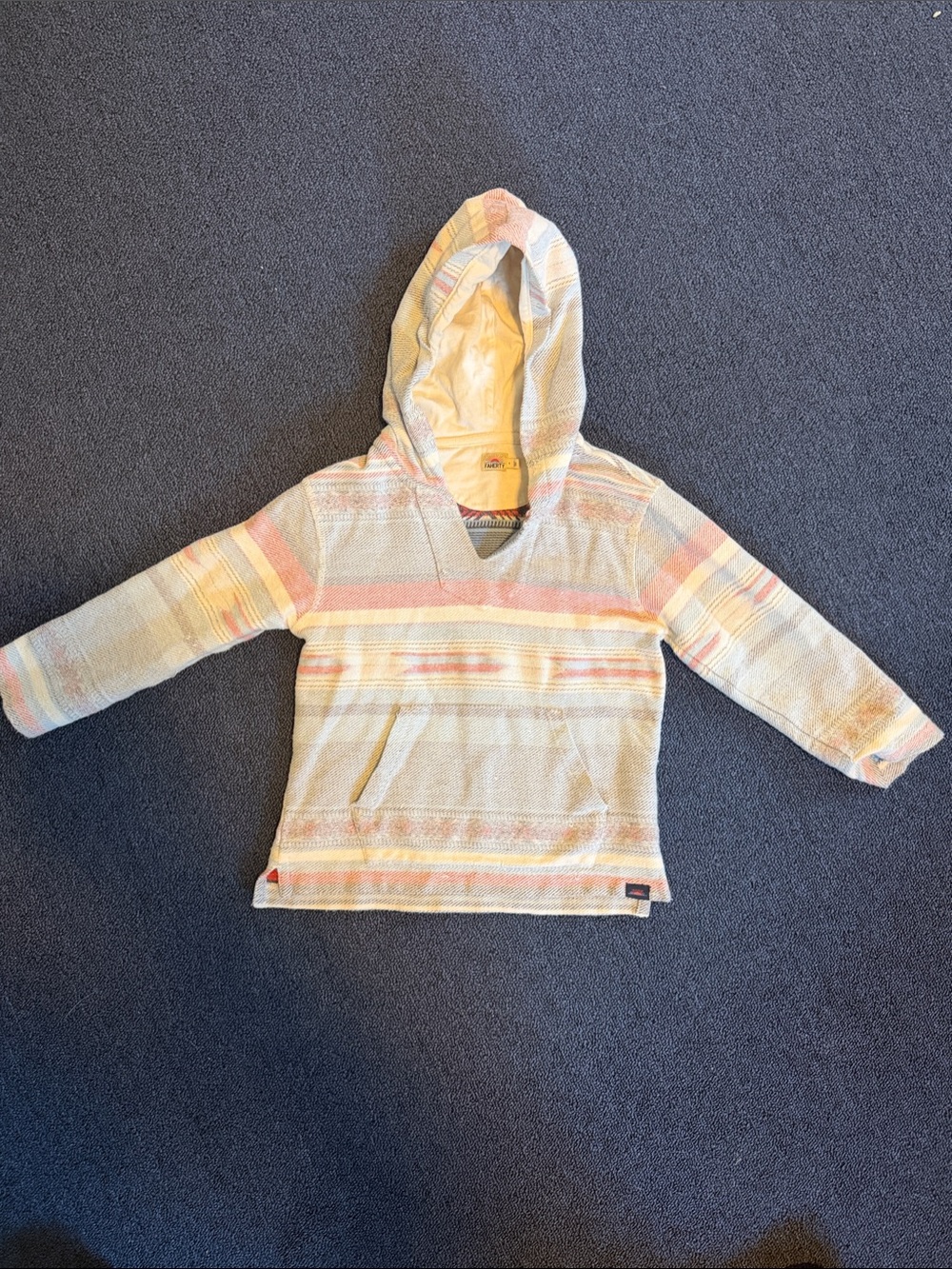 Faherty Kids Hooded Baja Shirt in Cream with Pink & Yellow Stripes